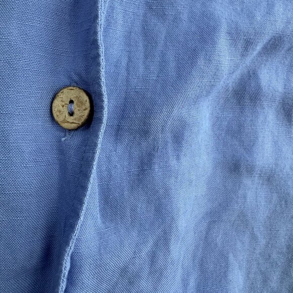 Maggie Barnes 5X Shirt Womens Blue Linen Rayon Button Up Short Sleeve Pockets - Picture 4 of 6